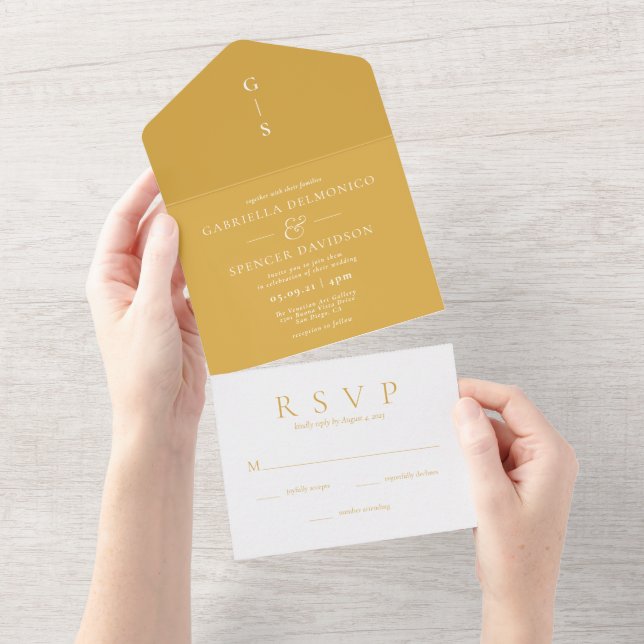 Invitation Tout En Un Mariage jaune moutarde moderne (Déchirure)