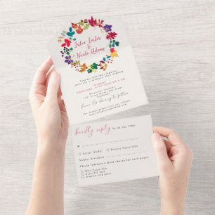 Invitation Tout En Un Mariage Jaune Moutarde Violet Fleur de Prairie