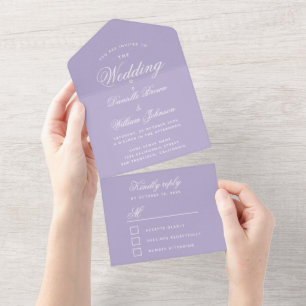 Invitation Tout En Un Mariage Lavande Élégante Calligraphie RSVP Violet