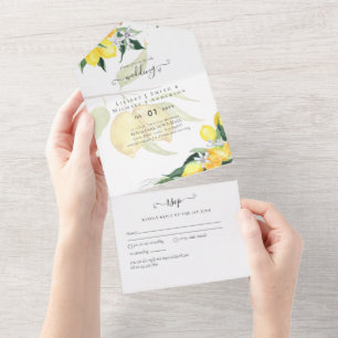 Invitation Tout En Un mariage LEMONS Bleus Dusty 3in1