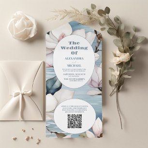 Invitation Tout En Un Mariage Magnolia élégant du code QR