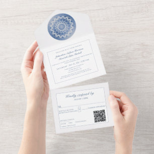 Invitation Tout En Un Mariage Mandala Broderie Bleue
