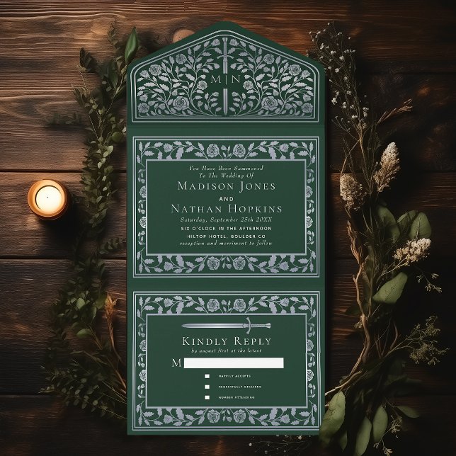 Invitation Tout En Un Mariage médiéval royal d'épée verte (Créateur téléchargé)