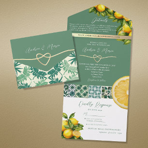 Invitation Tout En Un Mariage Méditerranéen au Citron à l'Aquarelle