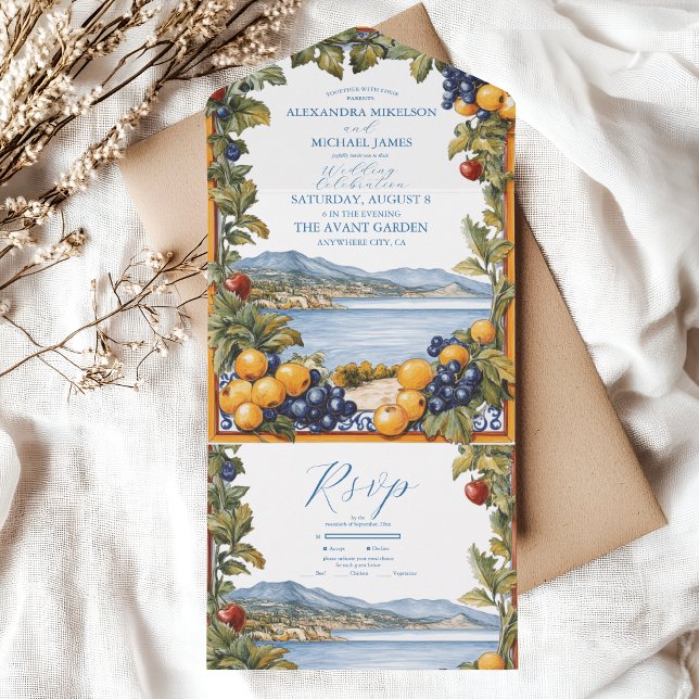 Invitation Tout En Un Mariage méditerranéen illustré (Créateur téléchargé)