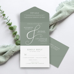 Invitation Tout En Un Mariage minimal moderne Sage Green Ampersand