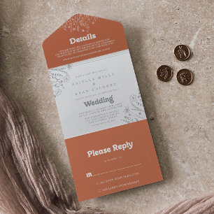 Invitation Tout En Un Mariage minimaliste aux fleurs sauvages Terracotta