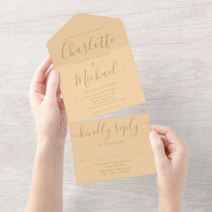 Invitation Tout En Un Mariage Minimaliste avec Écriture Champagne et Or