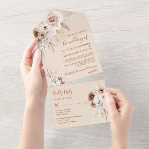 Invitation Tout En Un Mariage minimaliste Boho Pampas Grass