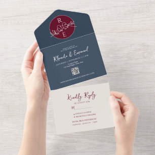 Invitation Tout En Un Mariage Minimaliste Bordeaux Bleu Nuit