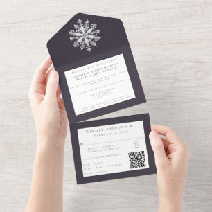 Invitation Tout En Un Mariage minimaliste de flocon de neige   Plum Purp