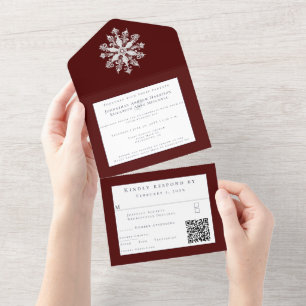 Invitation Tout En Un Mariage minimaliste de flocon de neige   Red