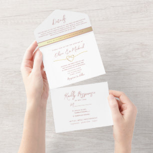 Invitation Tout En Un Mariage minimaliste Dusty Rose tout en un