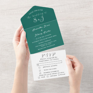 Invitation Tout En Un Mariage minimaliste Emerald Green