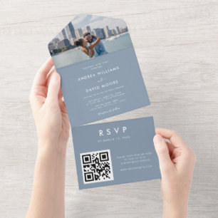 Invitation Tout En Un Mariage minimaliste moderne avec code QR photo ble