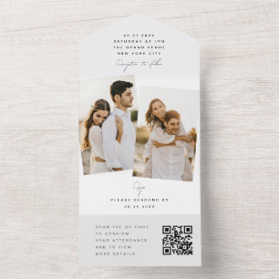 Invitation Tout En Un Mariage minimaliste moderne blanc photo QR Code RS