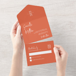 Invitation Tout En Un Mariage minimaliste moderne simple orange coucher 