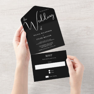 Invitation Tout En Un Mariage minimaliste noir