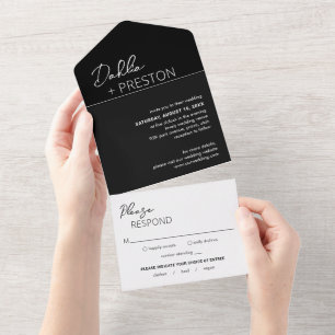 Invitation Tout En Un Mariage minimaliste noir moderne