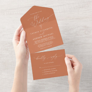 Invitation Tout En Un Mariage Minimaliste Orange En Terracotta