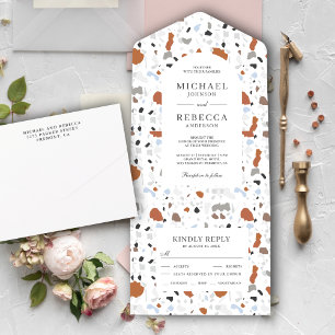 Invitation Tout En Un Mariage minimaliste terrazzo neutre et terreux