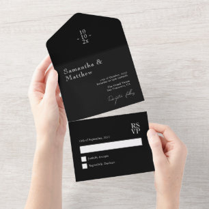 Invitation Tout En Un Mariage Minimaliste Vintage Noir & Blanc