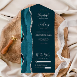 Invitation Tout En Un Mariage Moderne Agate Sarcelle et Argent