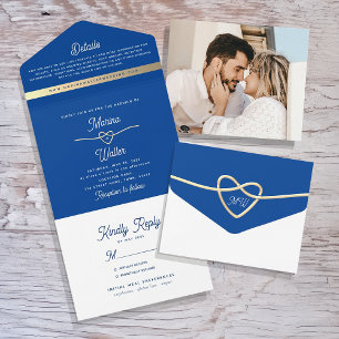 Invitation Tout En Un Mariage Moderne Bleu Royal