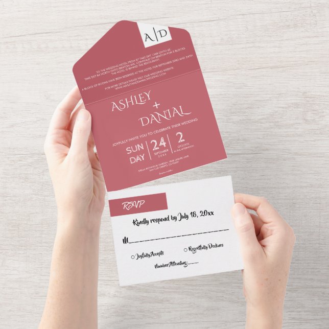 Invitation Tout En Un Mariage Moderne Chic Minimaliste Rose Élégant (Déchirure)