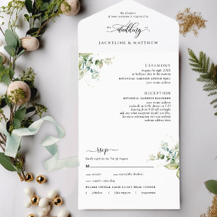 Invitation Tout En Un Mariage moderne de verdure avec RSVP Perforé Tout 