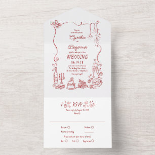 Invitation Tout En Un Mariage Moderne Drôle et Fantaisiste Dessiné à la 