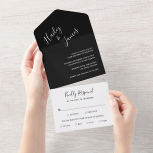 Invitation Tout En Un Mariage Moderne Élégant en Noir