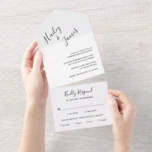 Invitation Tout En Un Mariage Moderne Élégant Noir et Blanc