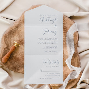 Invitation Tout En Un Mariage Moderne Minimaliste Bleu Poussiéreux Scrip
