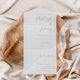 Invitation Tout En Un Mariage Moderne Minimaliste Écriture Taupe