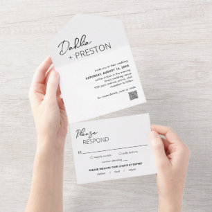 Invitation Tout En Un Mariage Moderne Minimaliste en Noir et Blanc avec