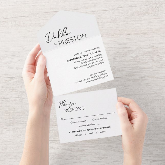Invitation Tout En Un Mariage moderne minimaliste noir et blanc (Déchirure)