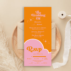 Invitation Tout En Un Mariage Moderne Minimaliste Vibrant Orange et Rose
