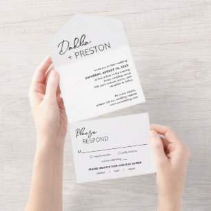 Invitation Tout En Un Mariage Moderne Noir et Blanc Minimaliste