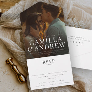 Invitation Tout En Un Mariage moderne photo élégant stylé RSVP
