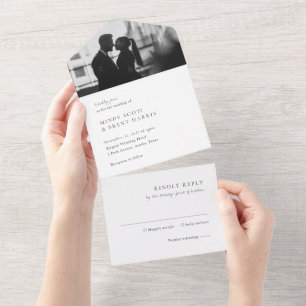 Invitation Tout En Un Mariage Moderne Photo Minimaliste Noir et Blanc
