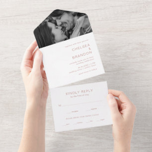 Invitation Tout En Un Mariage Moderne Photo Monogramme Rose