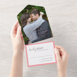 Invitation Tout En Un Mariage Moderne Photo Rose Chic