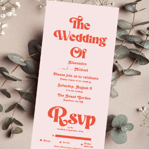 Invitation Tout En Un Mariage Moderne Rétro Typographie Rose Et Orange