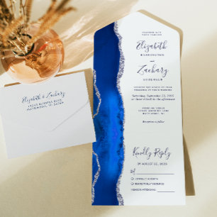 Invitation Tout En Un Mariage Moderne Royal Bleu Agate Argent