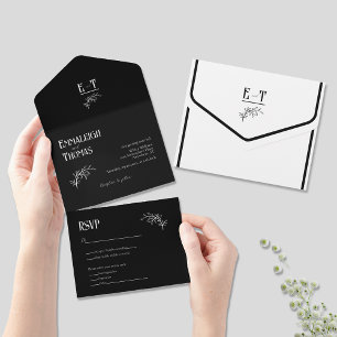 Invitation Tout En Un Mariage Moderne Simple Noir et Blanc Classique