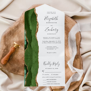 Invitation Tout En Un Mariage Moderne Vert Chasseur Agate Choix de Repas