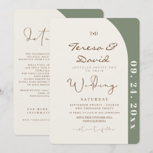Invitation Tout en Un Mariage Moderne Vert Sauge