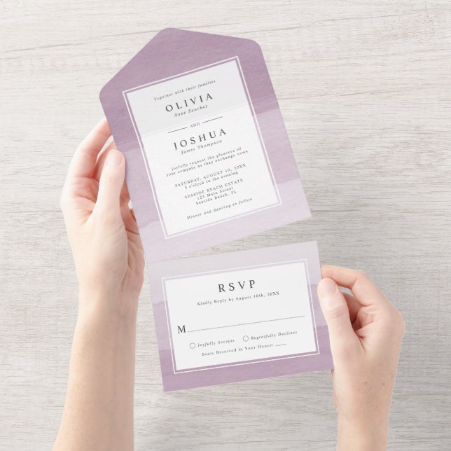 Invitation Tout En Un Mariage Moderne Violet (Déchirure)