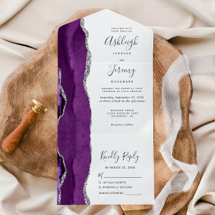 Invitation Tout En Un Mariage Moderne Violet Argent Agate